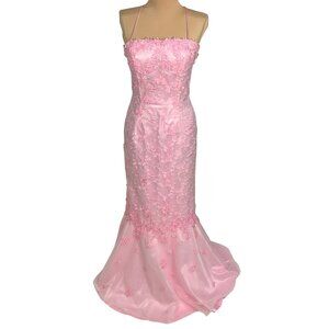Beyond Jovani Pink Embroidered Evening Gown 4 Lace-Up Corset Back Mermaid Prom